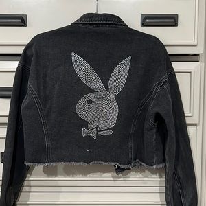 Playboy x PacSun Black Distressed Bedazzled Playboy Bunny Jacket